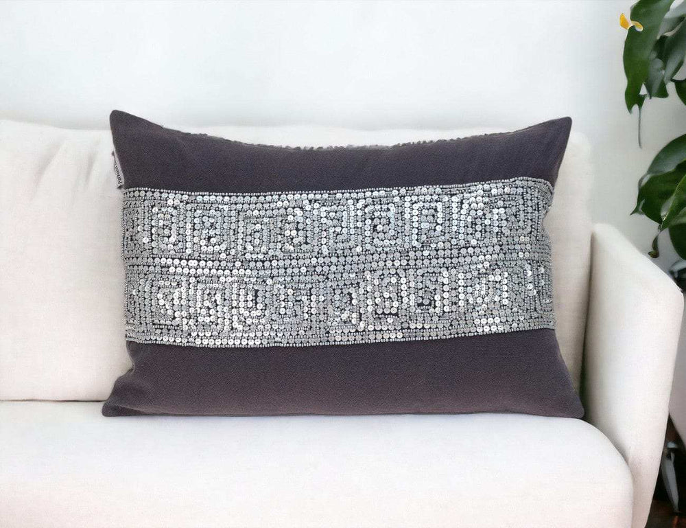 Glam Gray with Silver Sequins Lumbar Throw Pillow - Homeroots - Flyclothing LLC