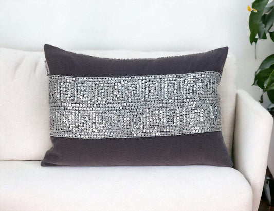 Glam Gray with Silver Sequins Lumbar Throw Pillow - Homeroots - Flyclothing LLC