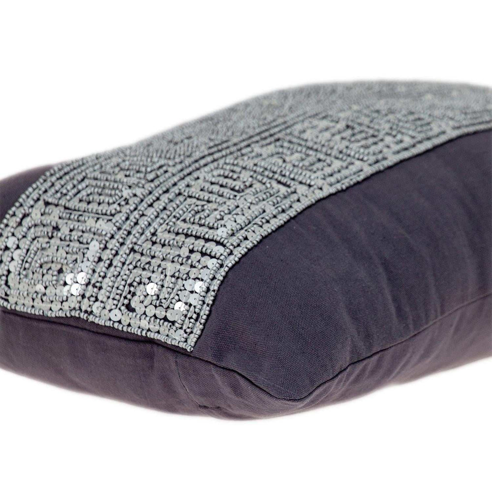 Glam Gray with Silver Sequins Lumbar Throw Pillow - Homeroots - Flyclothing LLC