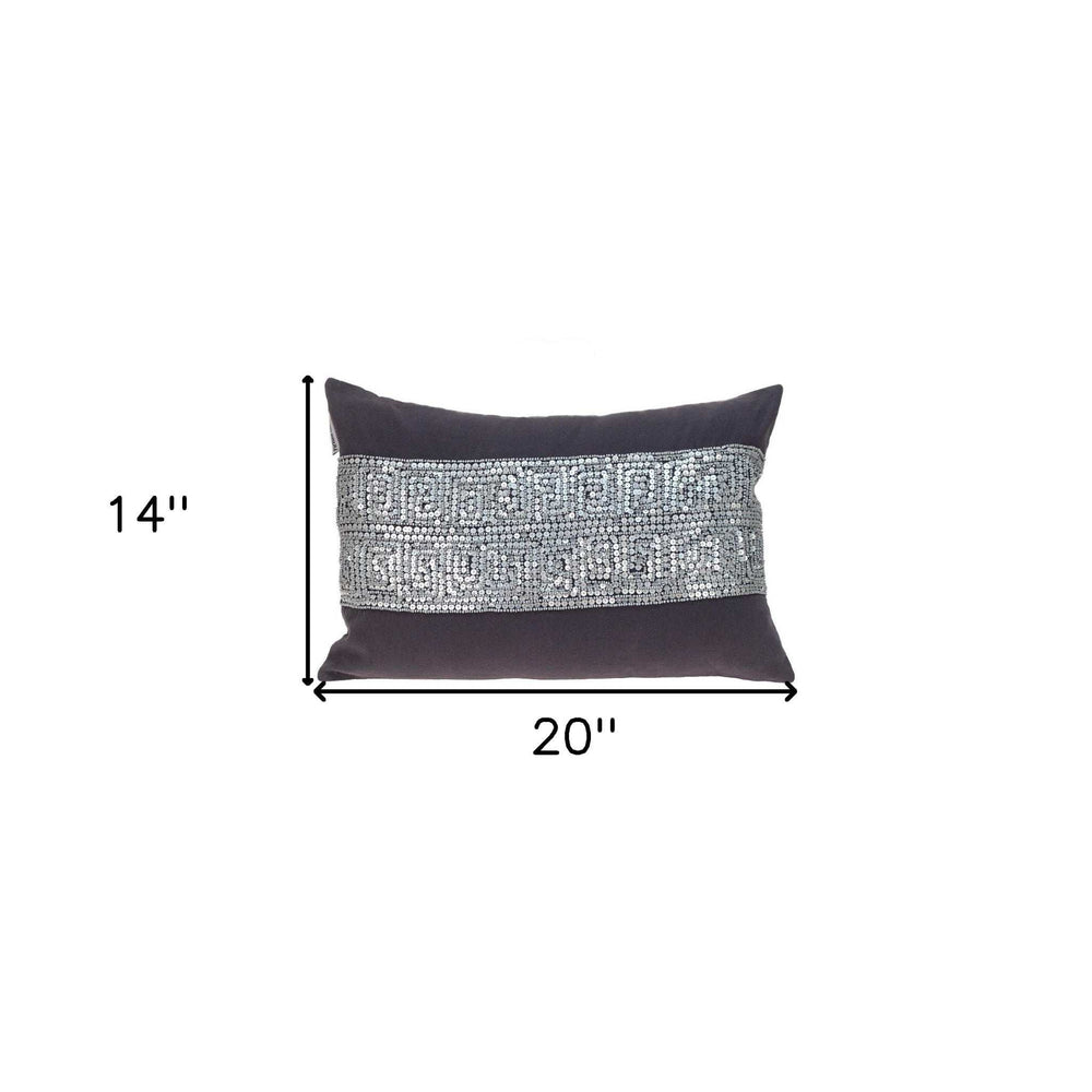 Glam Gray with Silver Sequins Lumbar Throw Pillow - Homeroots - Flyclothing LLC