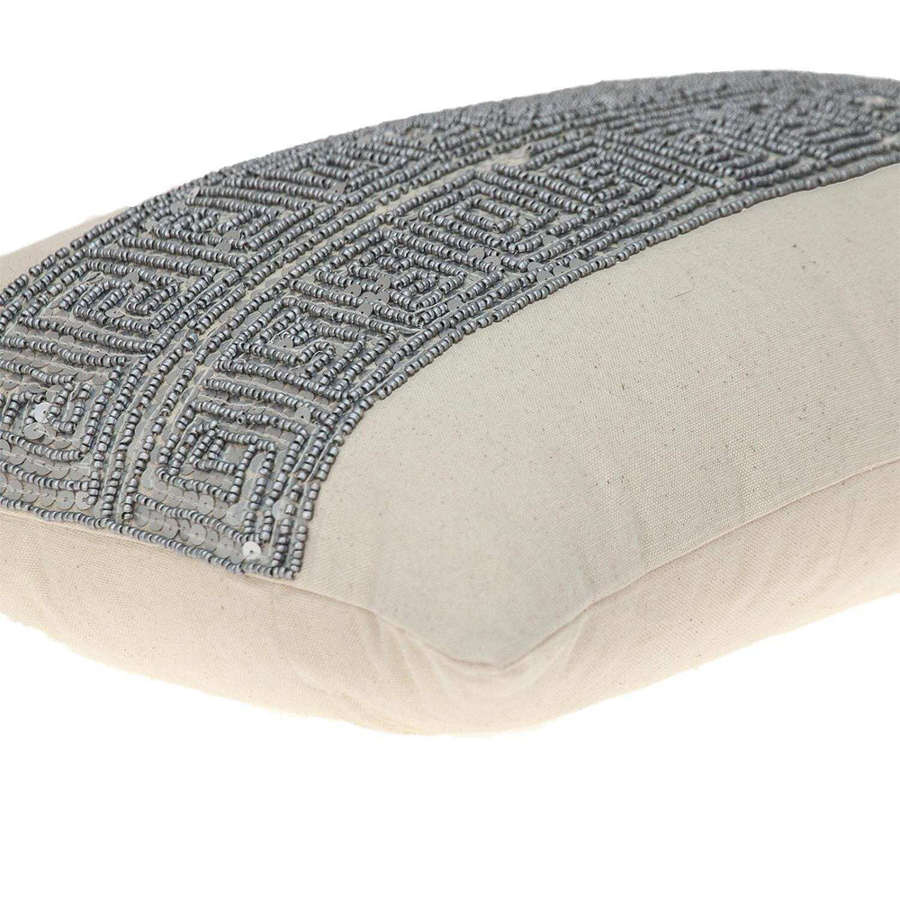Glam Beige with Silver Sequins Lumbar Throw Pillow - Homeroots - Flyclothing LLC