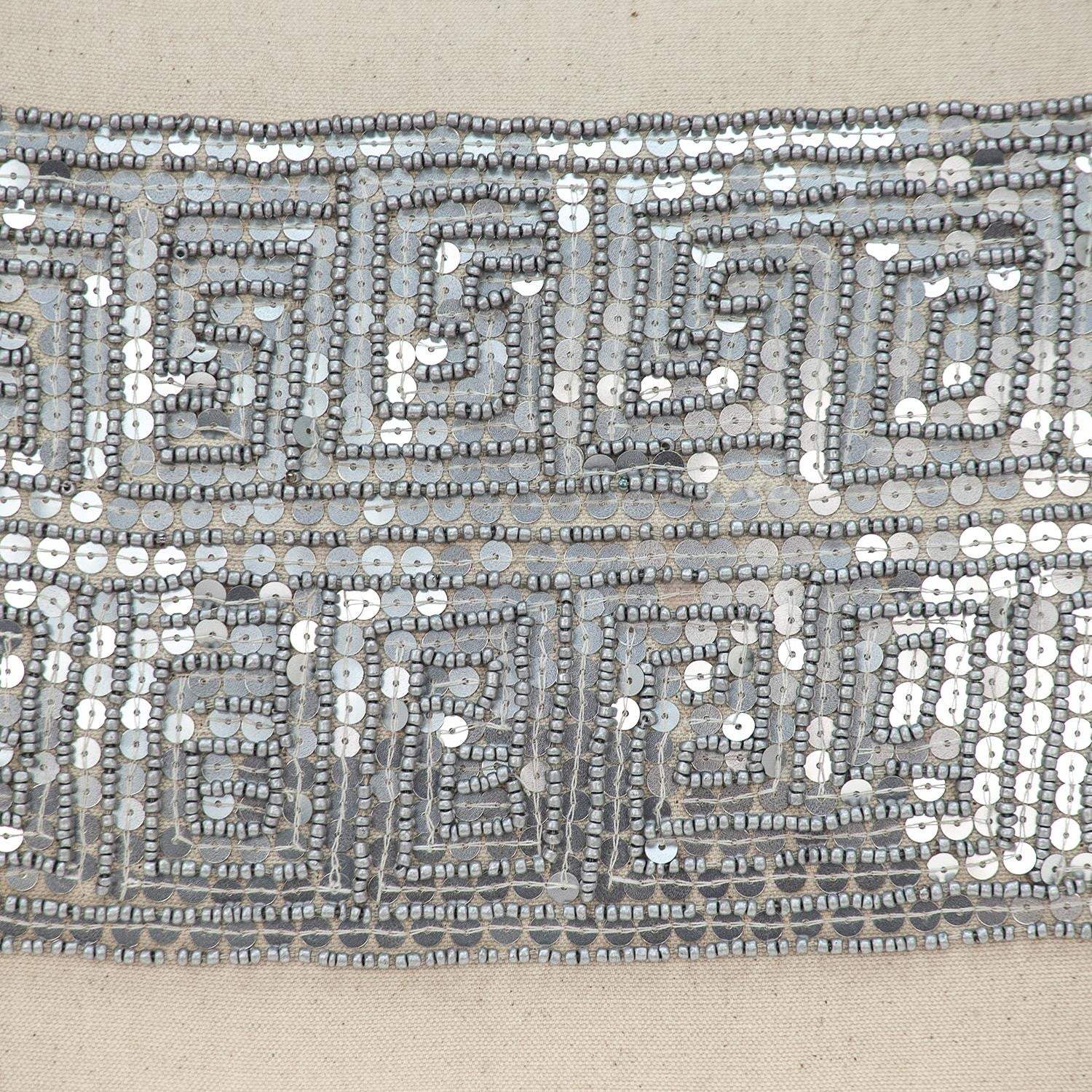 Glam Beige with Silver Sequins Lumbar Throw Pillow - Homeroots - Flyclothing LLC