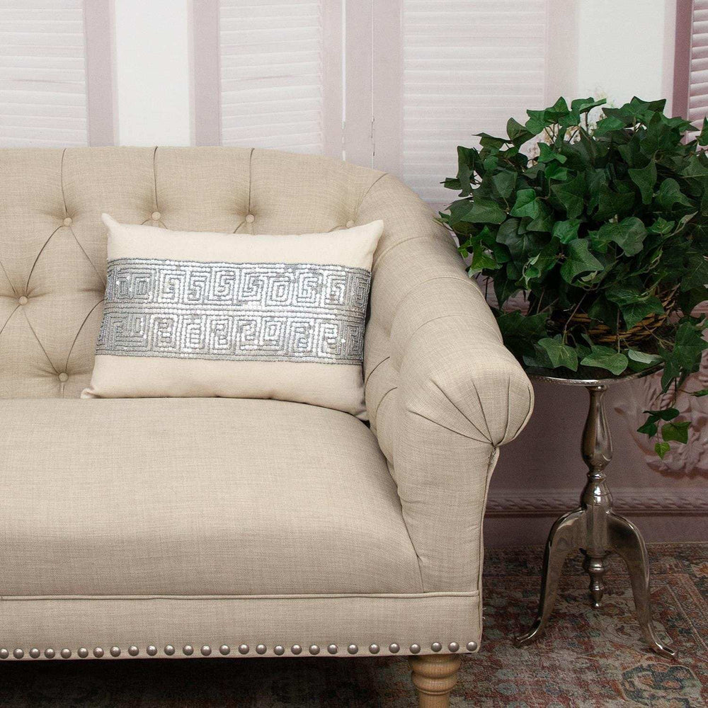 Glam Beige with Silver Sequins Lumbar Throw Pillow - Homeroots - Flyclothing LLC
