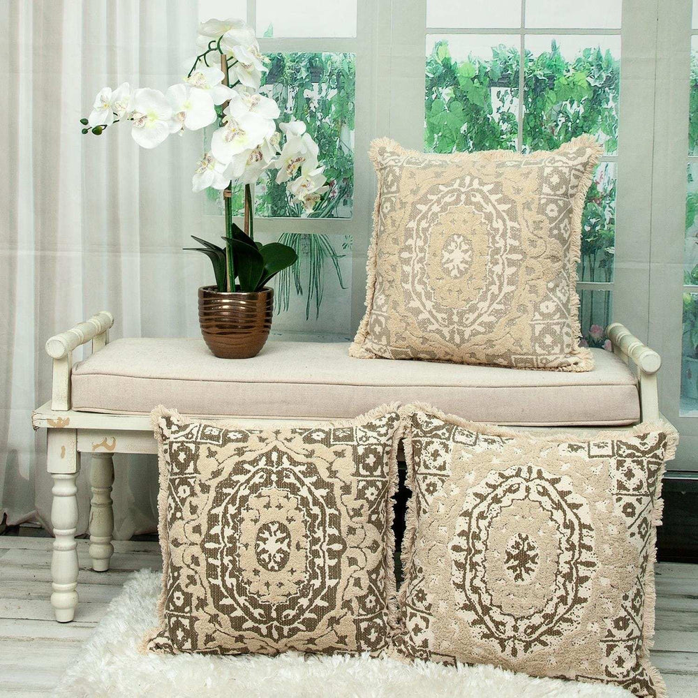 Boho Garland Beige and Khaki Decorative Accent Pillow - Homeroots - Flyclothing LLC