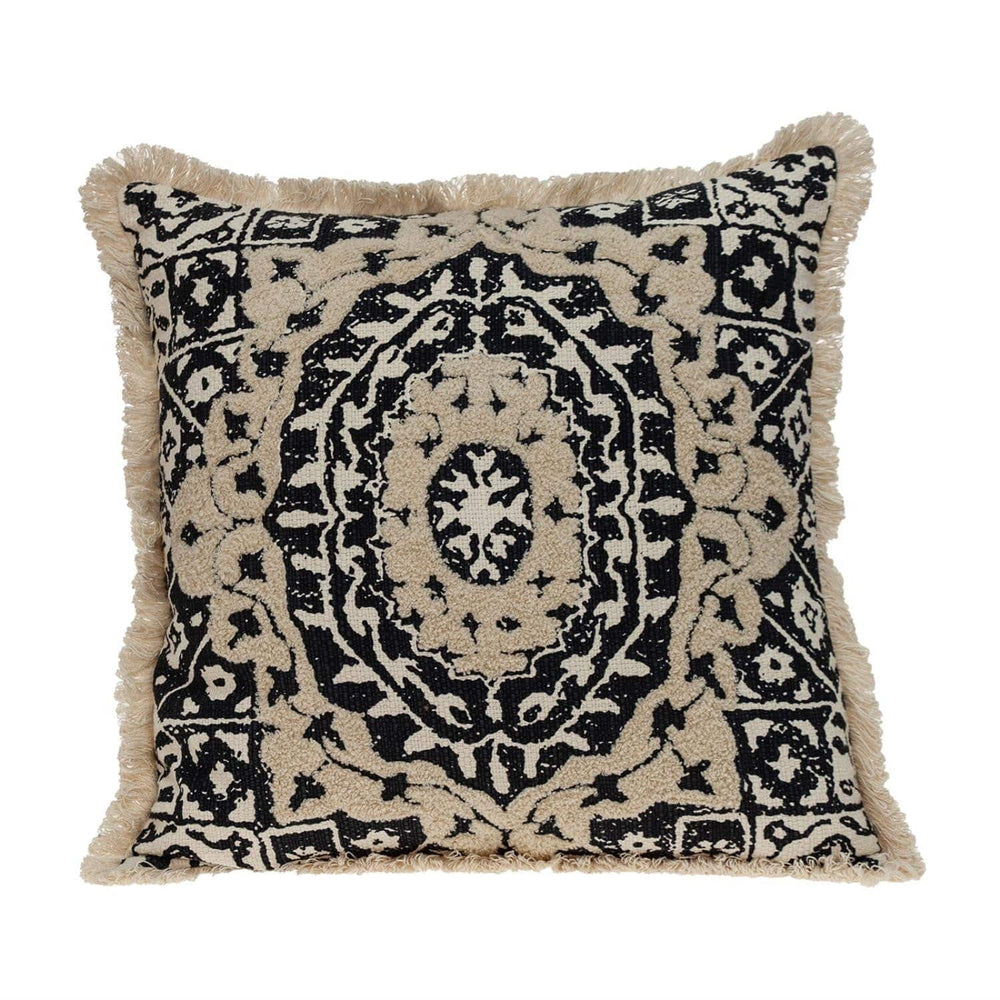 Boho Garland Beige and Black Decorative Accent Pillow - Homeroots