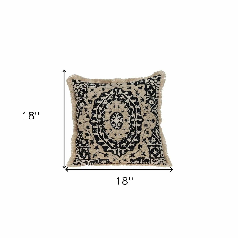 Boho Garland Beige and Black Decorative Accent Pillow - Homeroots - Flyclothing LLC