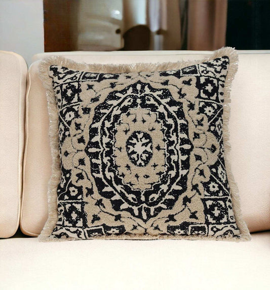 Boho Garland Beige and Black Decorative Accent Pillow - Homeroots - Flyclothing LLC