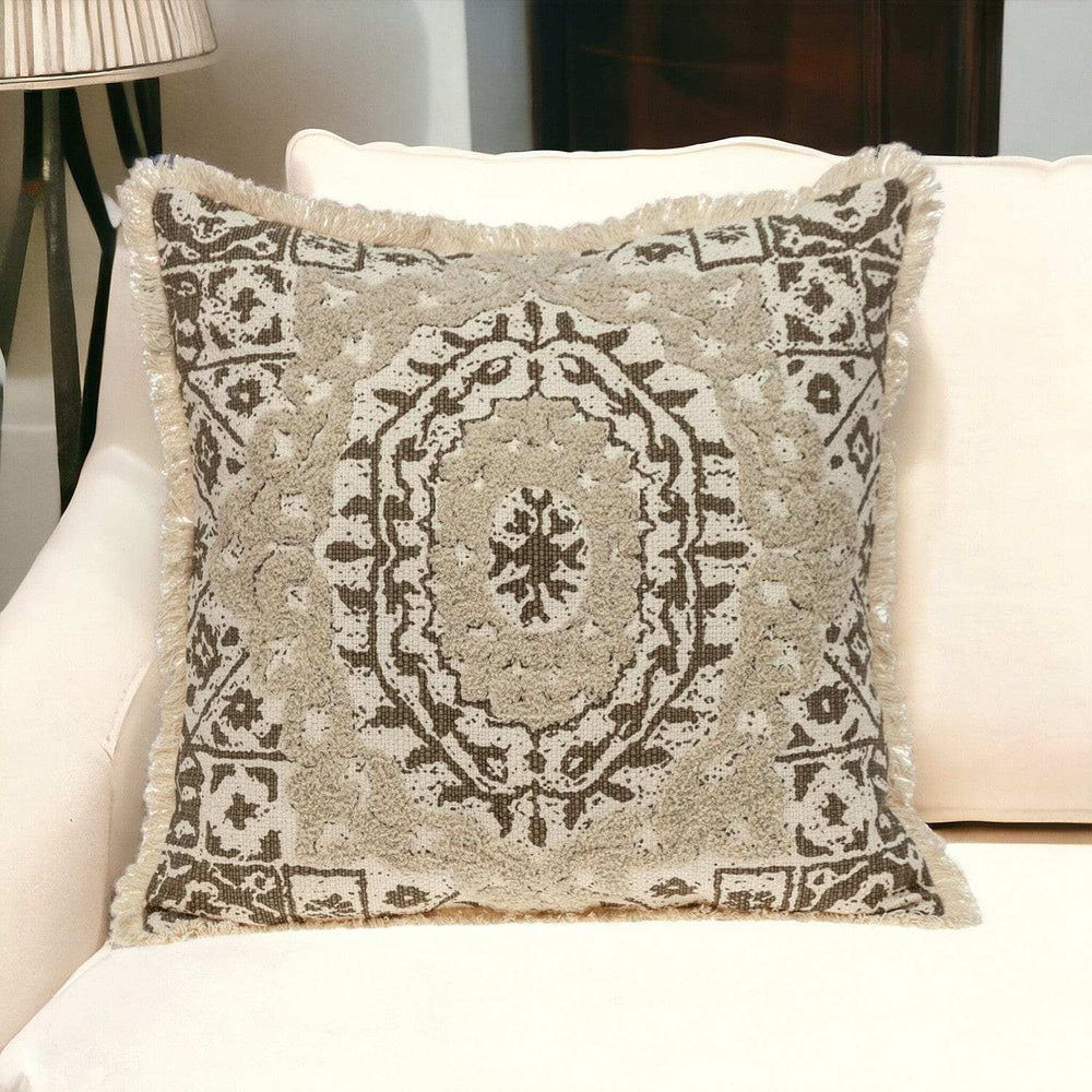 Boho Garland Beige and Brown Decorative Accent Pillow - Homeroots - Flyclothing LLC
