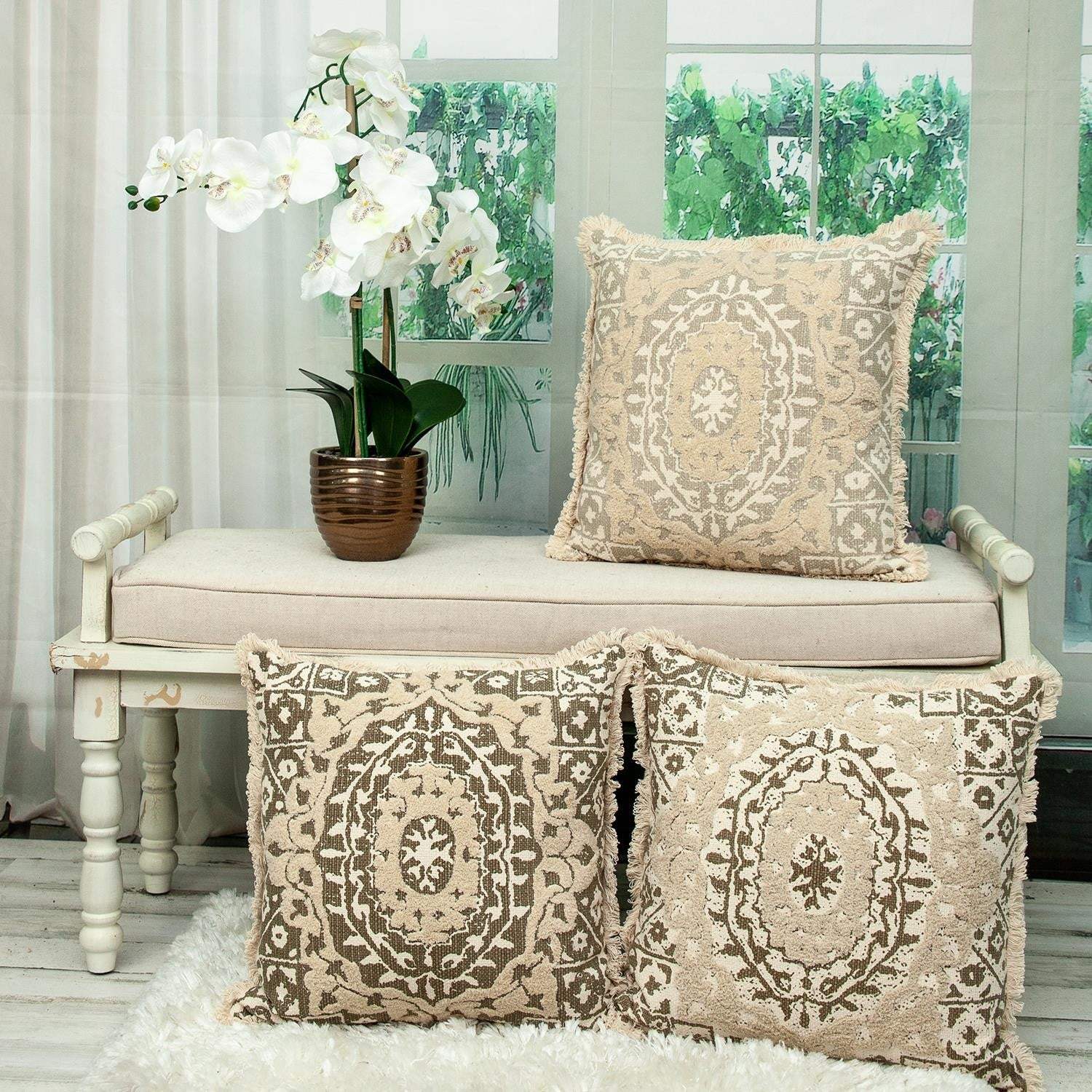 Boho Garland Beige and Brown Decorative Accent Pillow - Homeroots - Flyclothing LLC