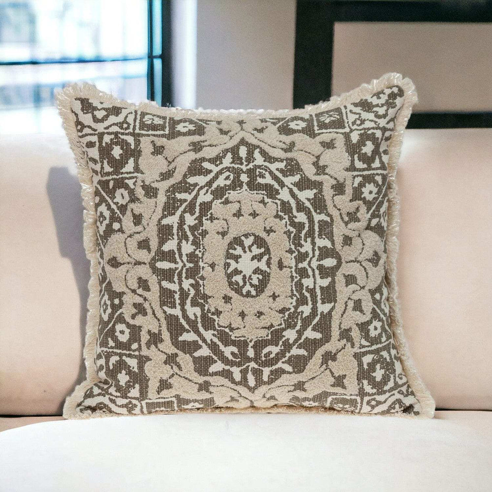 Boho Garland Beige and Dark Brown Decorative Accent Pillow - Homeroots - Flyclothing LLC