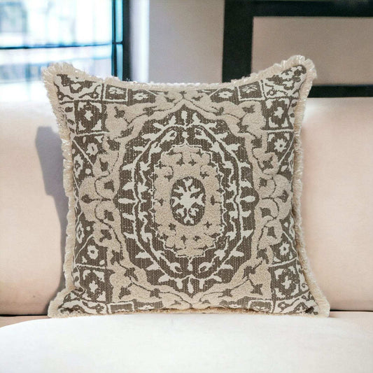 Boho Garland Beige and Dark Brown Decorative Accent Pillow - Homeroots - Flyclothing LLC