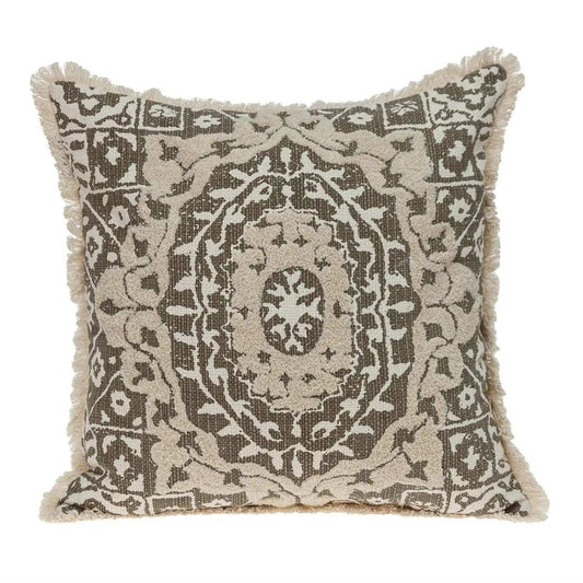 Boho Garland Beige and Dark Brown Decorative Accent Pillow - Homeroots - Flyclothing LLC