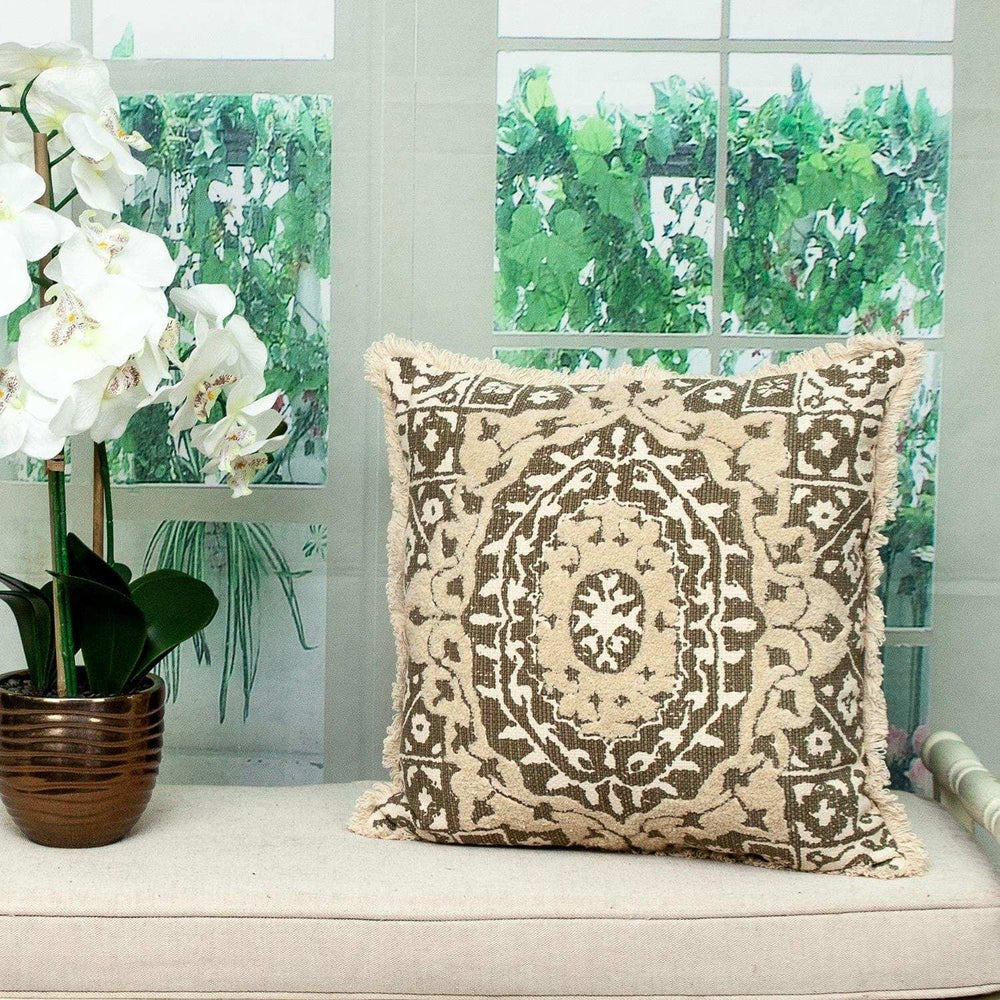 Boho Garland Beige and Dark Brown Decorative Accent Pillow - Homeroots - Flyclothing LLC
