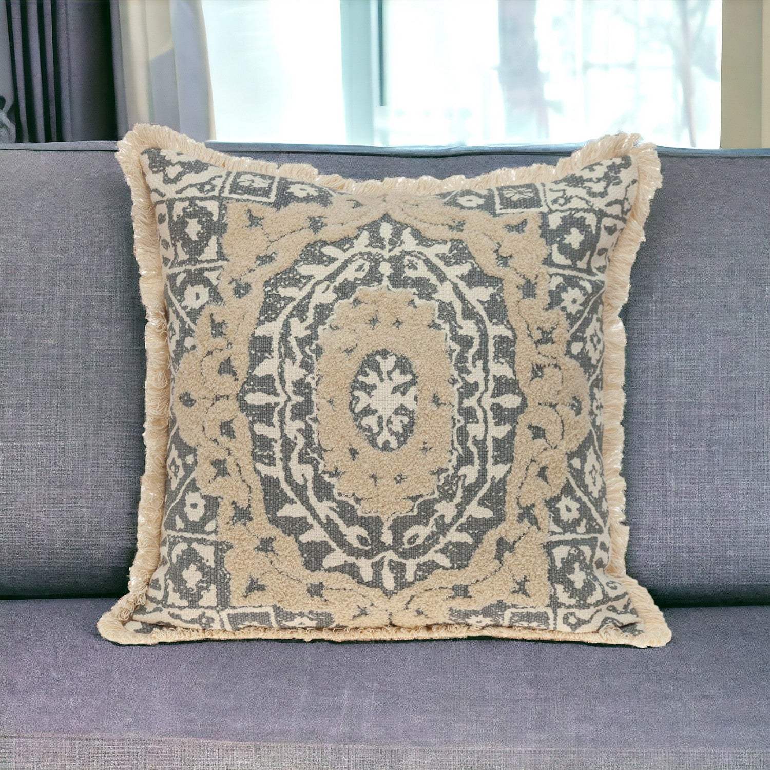 Boho Garland Beige and Gray Decorative Accent Pillow - Homeroots - Flyclothing LLC