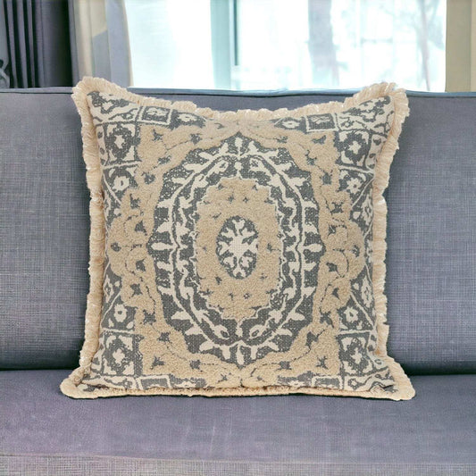 Boho Garland Beige and Gray Decorative Accent Pillow - Homeroots - Flyclothing LLC