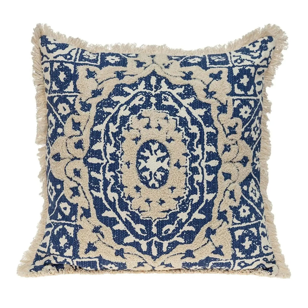 Boho Garland Beige and Navy Blue Decorative Accent Pillow - Homeroots