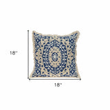 Boho Garland Beige and Navy Blue Decorative Accent Pillow - Homeroots