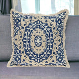 Boho Garland Beige and Navy Blue Decorative Accent Pillow - Homeroots
