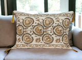 Gold and Bronze Embroidered Decorative Lumbar Pillow - Homeroots