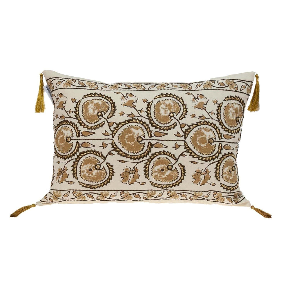 Gold and Bronze Embroidered Decorative Lumbar Pillow - Homeroots