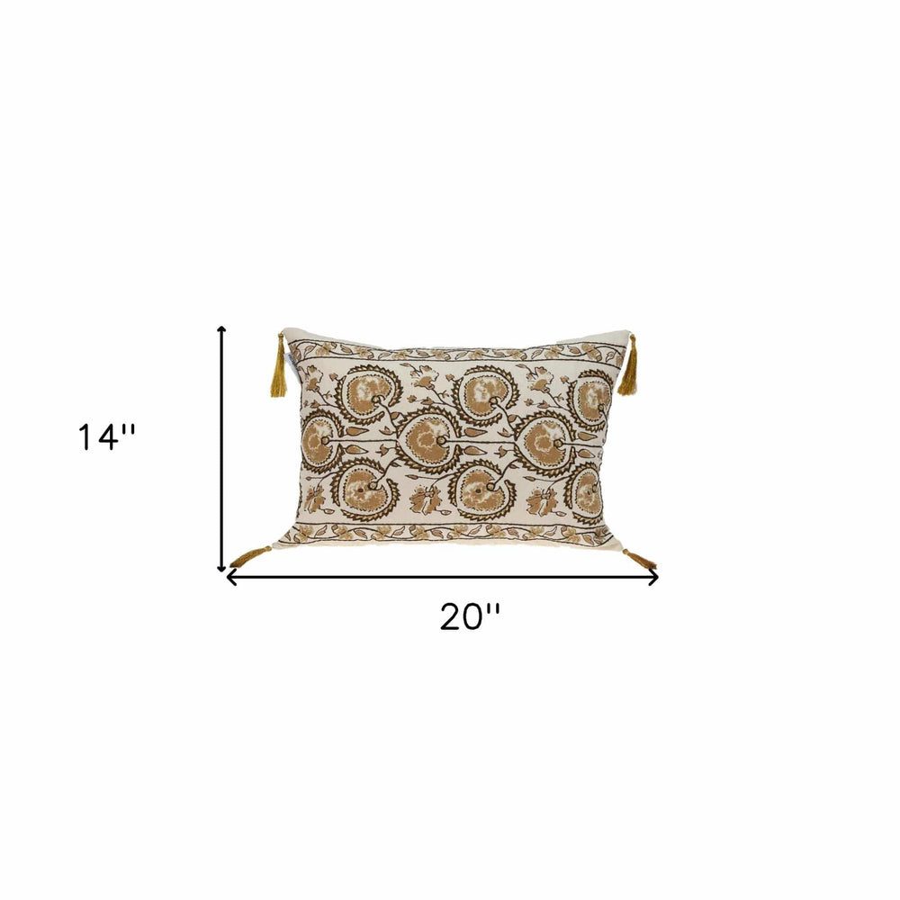 Gold and Bronze Embroidered Decorative Lumbar Pillow - Homeroots - Flyclothing LLC