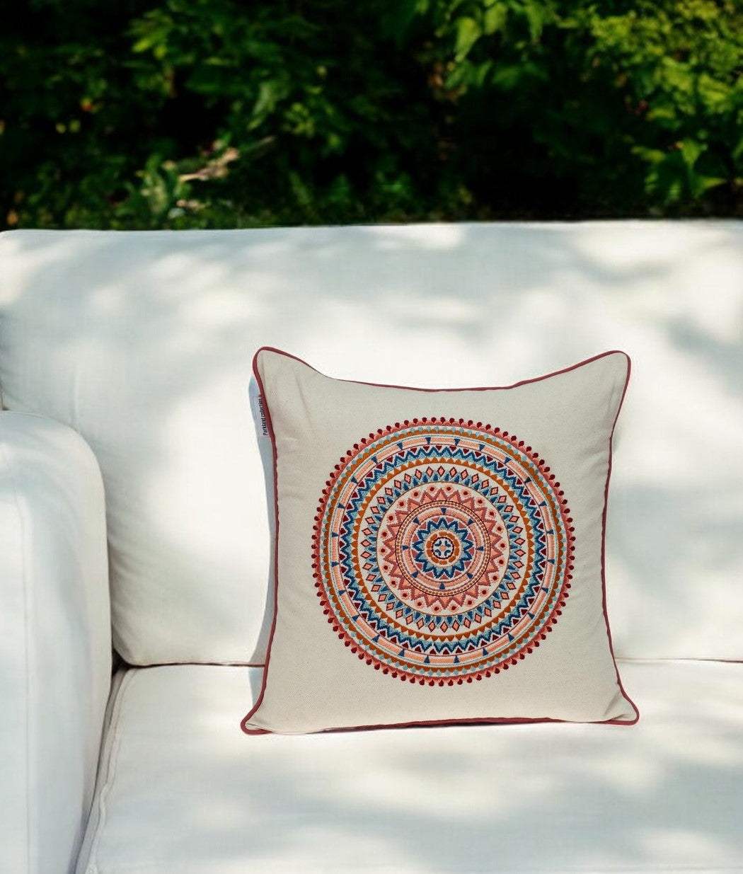 18" X 18" Beige and Blue Abstract Indoor Outdoor Throw Pillow - Homeroots - Flyclothing LLC