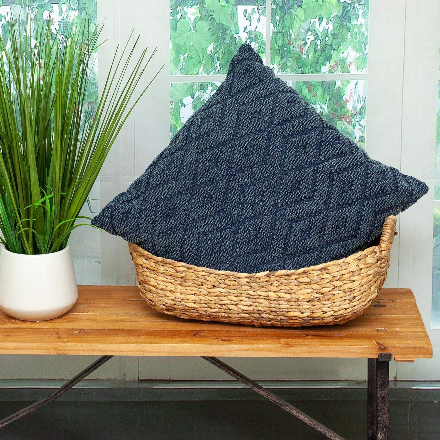 Jacquard Diamond Pattern Decorative Navy Throw Pillow - Homeroots - Flyclothing LLC