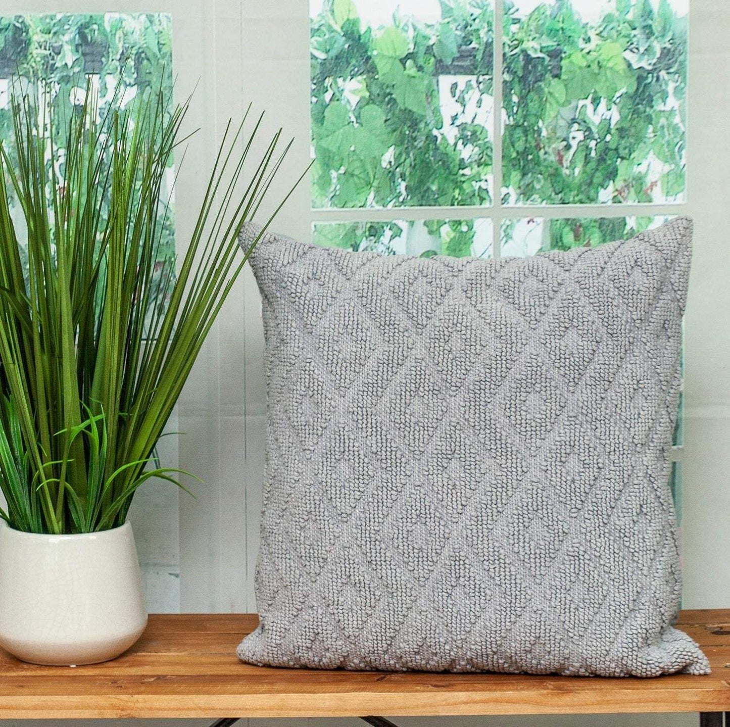 Jacquard Diamond Pattern Decorative Gray Throw Pillow - Homeroots - Flyclothing LLC