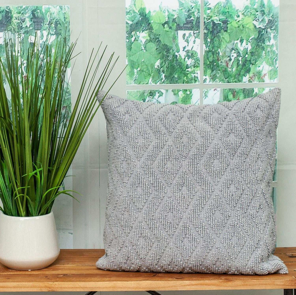 Jacquard Diamond Pattern Decorative Gray Throw Pillow - Homeroots - Flyclothing LLC