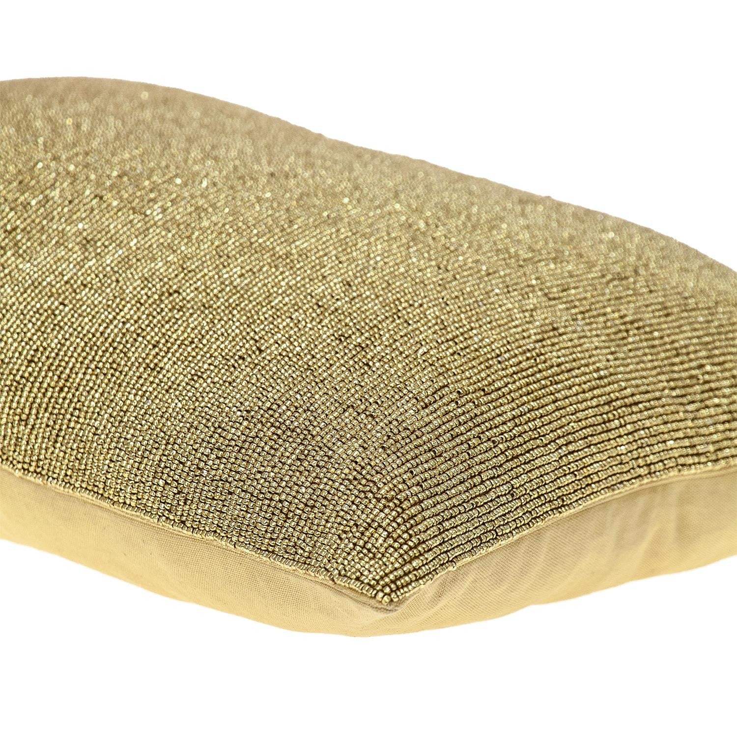 Shimmering Metallic Gold Beaded Luxury Throw Pillow - Homeroots - Flyclothing LLC
