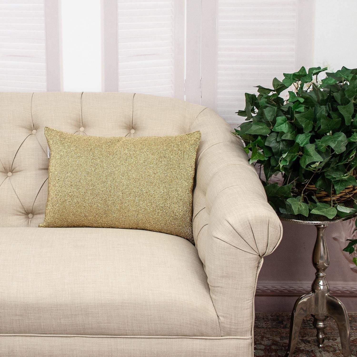 Shimmering Metallic Gold Beaded Luxury Throw Pillow - Homeroots - Flyclothing LLC