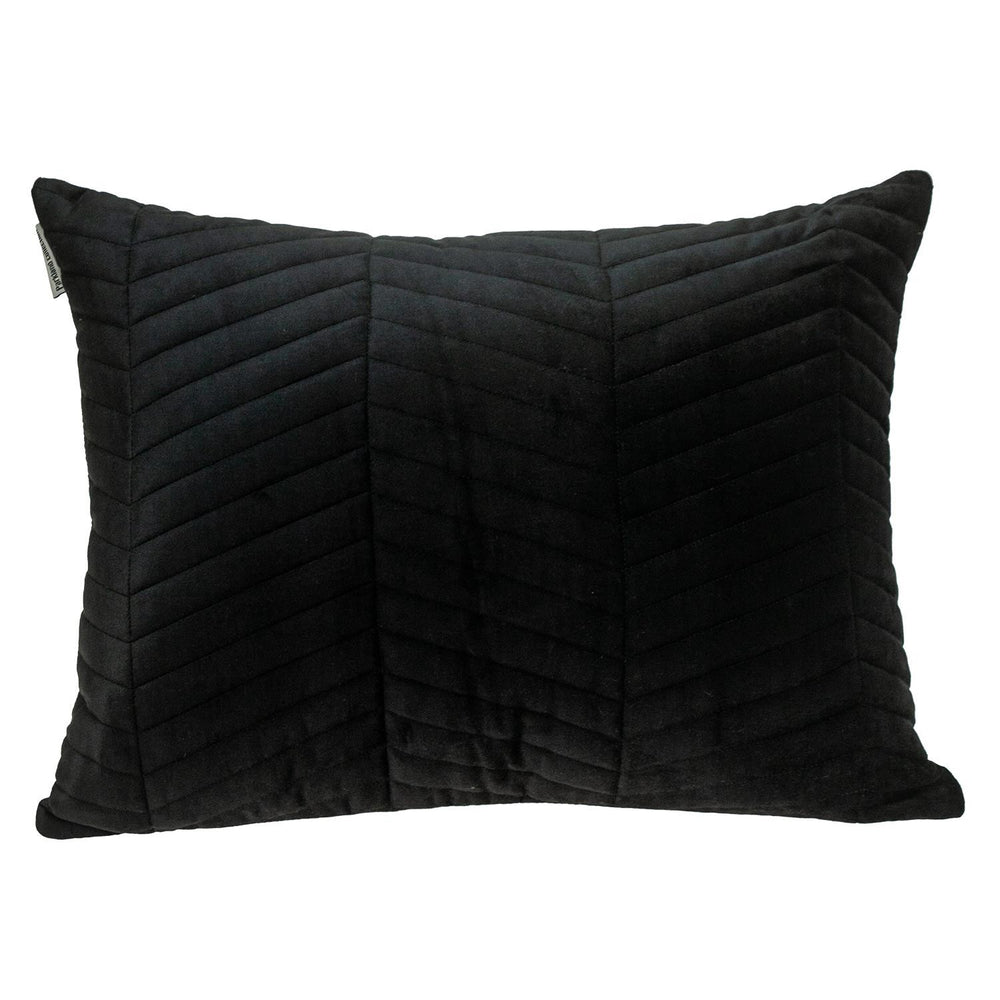 Black Quilted Velvet Zig Zag Decorative Lumbar Pillow - Homeroots