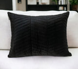Black Quilted Velvet Zig Zag Decorative Lumbar Pillow - Homeroots