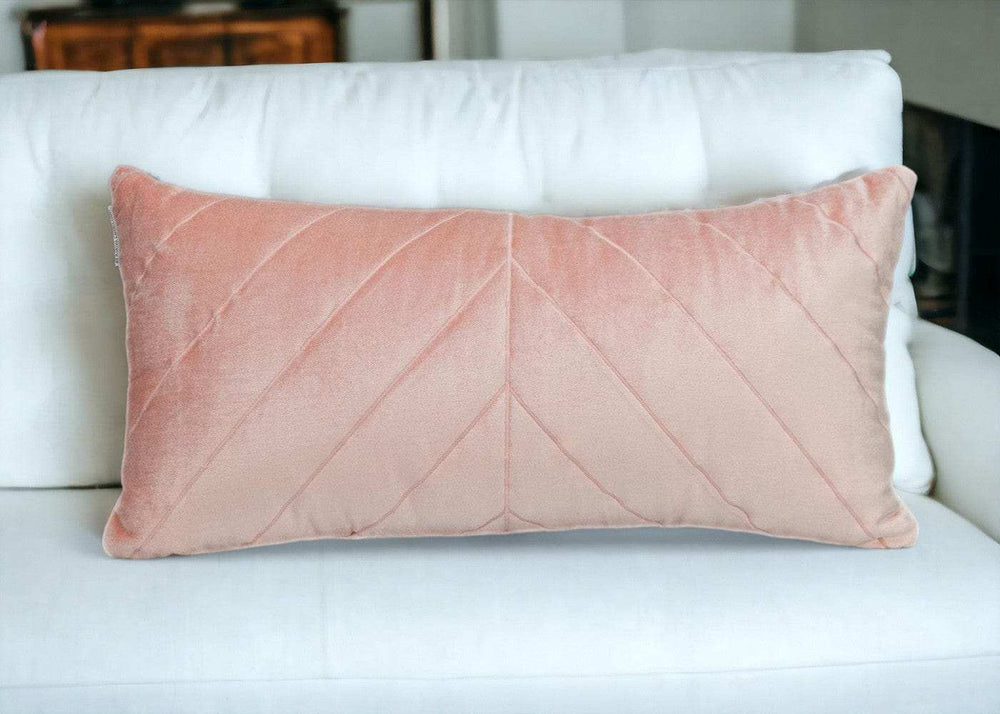 Quilted Velvet Arrows Pink Decorative Lumbar Pillow - Homeroots - Flyclothing LLC