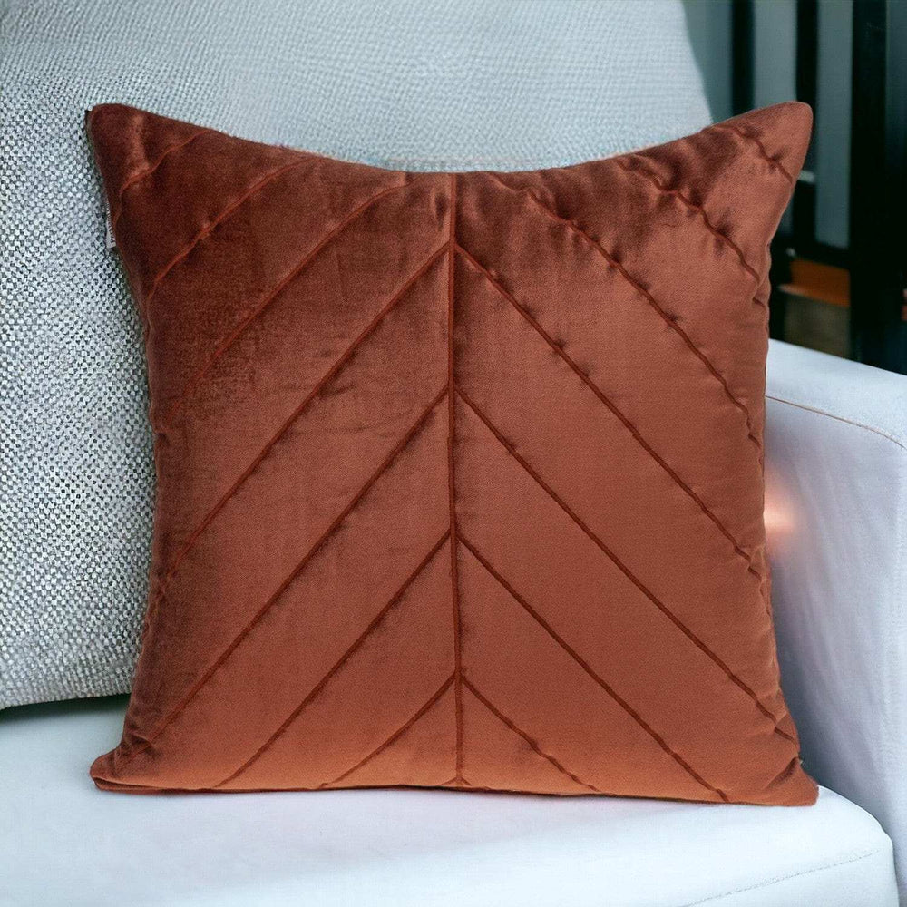 Quilted Velvet Arrows Burnt Orange Decorative Throw Pillow - Homeroots - Flyclothing LLC