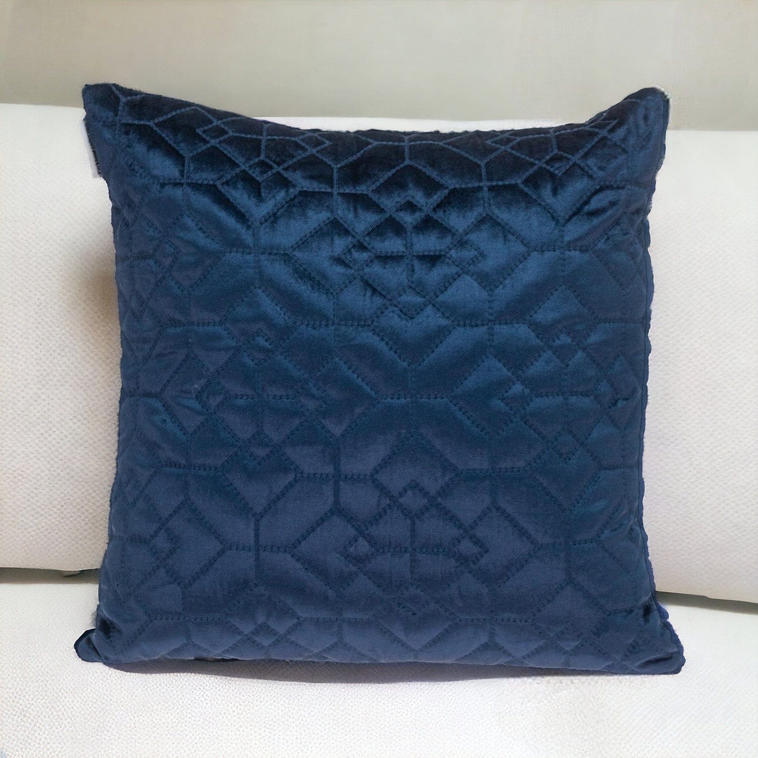 Navy Quilted Velvet Geo Decorative Throw Pillow - Homeroots