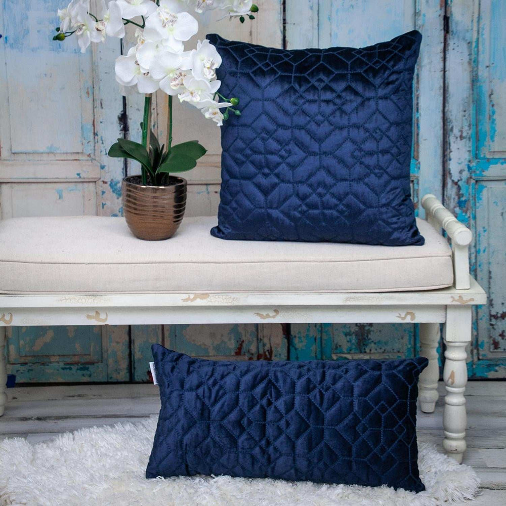 Navy Quilted Velvet Geo Decorative Throw Pillow - Homeroots - Flyclothing LLC