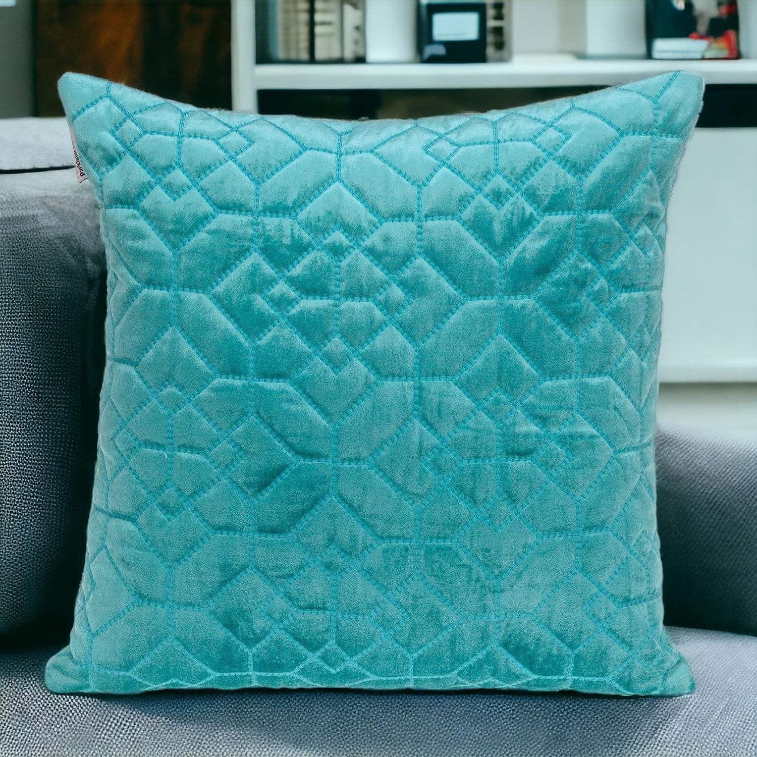 Aqua Quilted Velvet Geo Decorative Throw Pillow - Homeroots - Flyclothing LLC