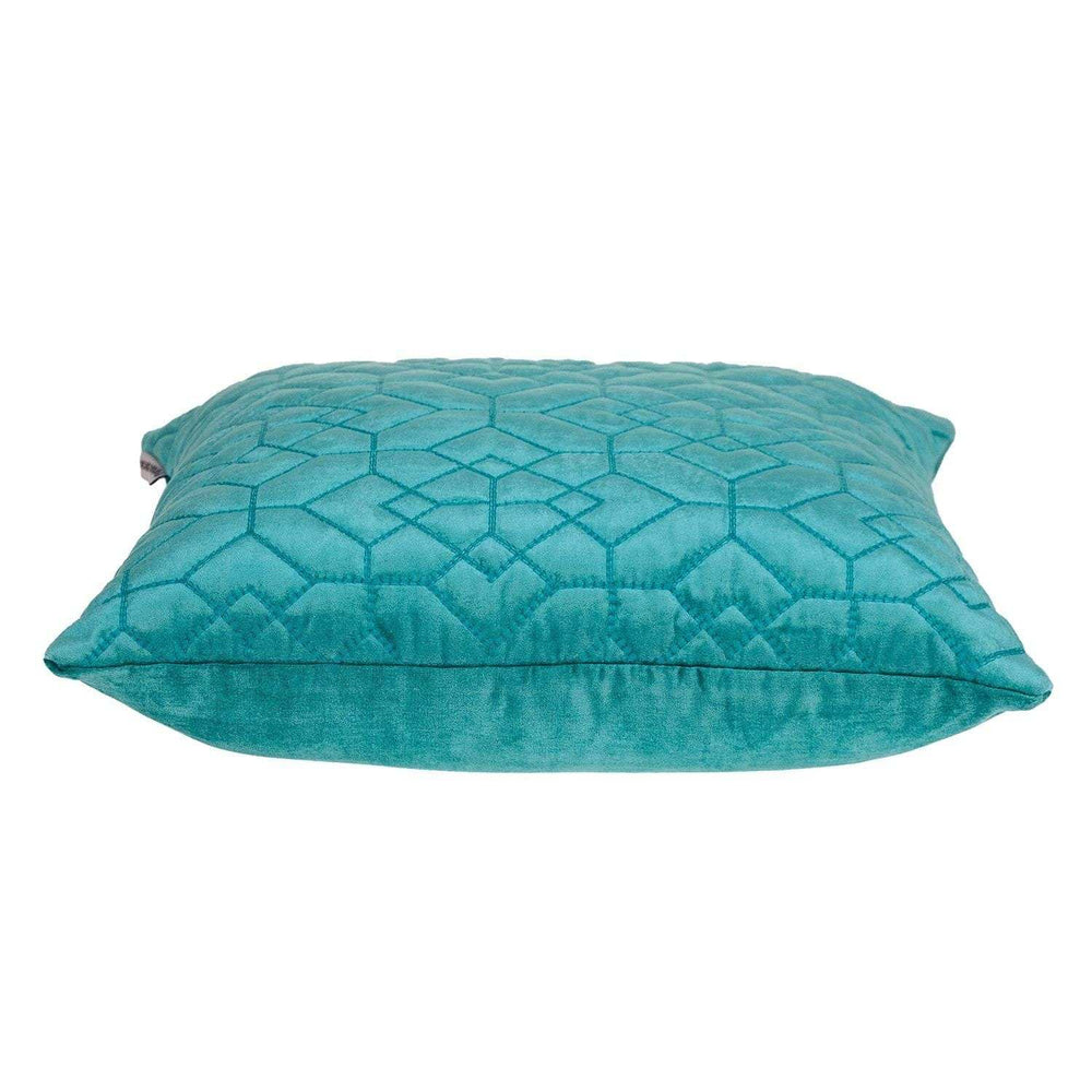 Aqua Quilted Velvet Geo Decorative Throw Pillow - Homeroots - Flyclothing LLC