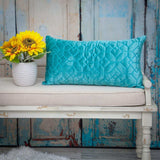 Aqua Quilted Velvet Geo Lumbar Decorative Pillow - Homeroots - Flyclothing LLC