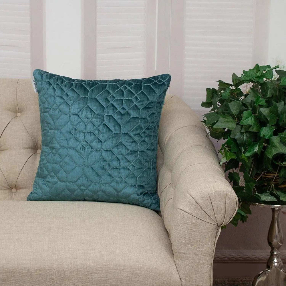 Teal Quilted Velvet Geo Decorative Throw Pillow - Homeroots - Flyclothing LLC