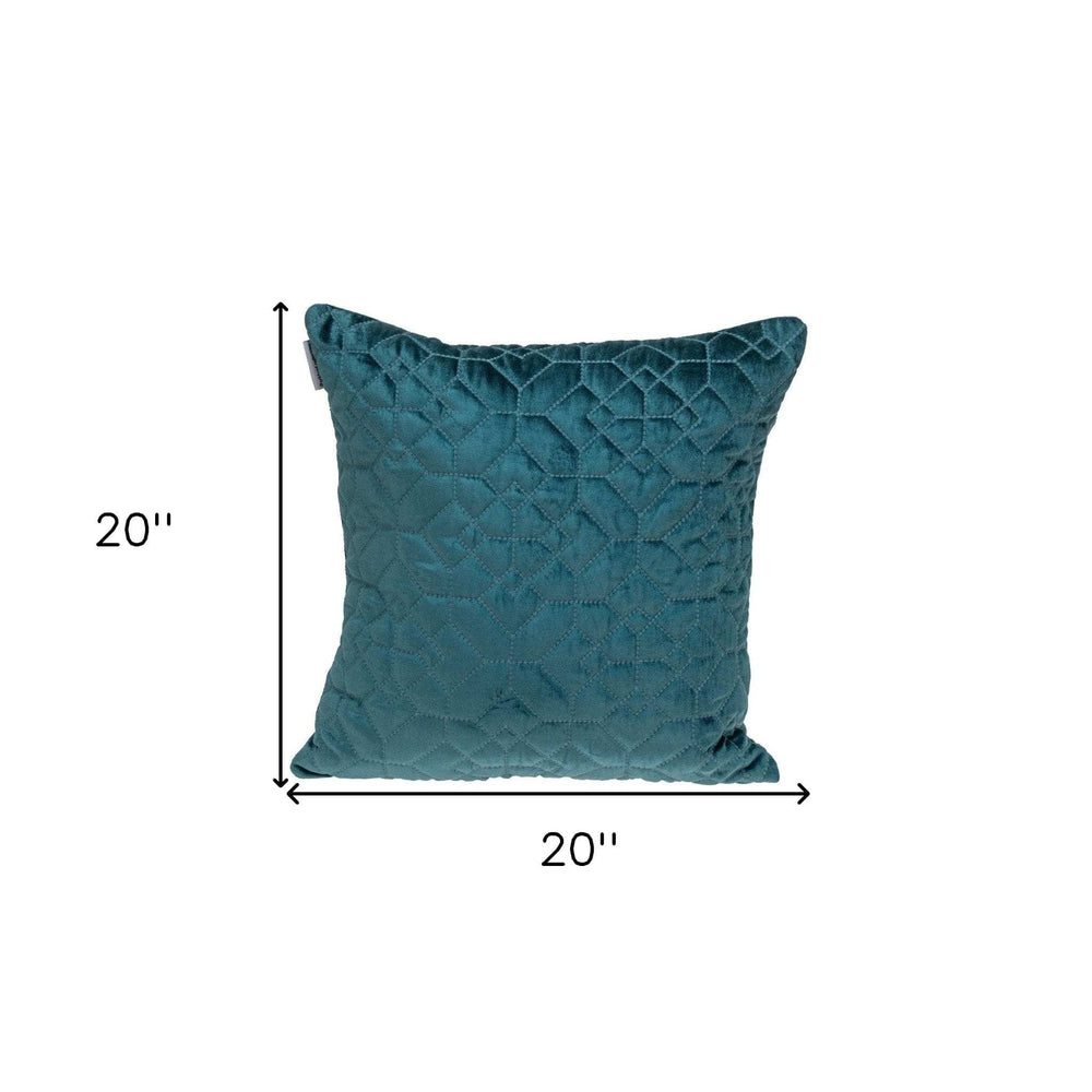 Teal Quilted Velvet Geo Decorative Throw Pillow - Homeroots - Flyclothing LLC