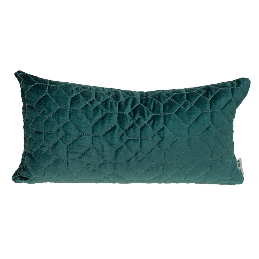 Teal Quilted Velvet Geo Lumbar Decorative Pillow - Homeroots