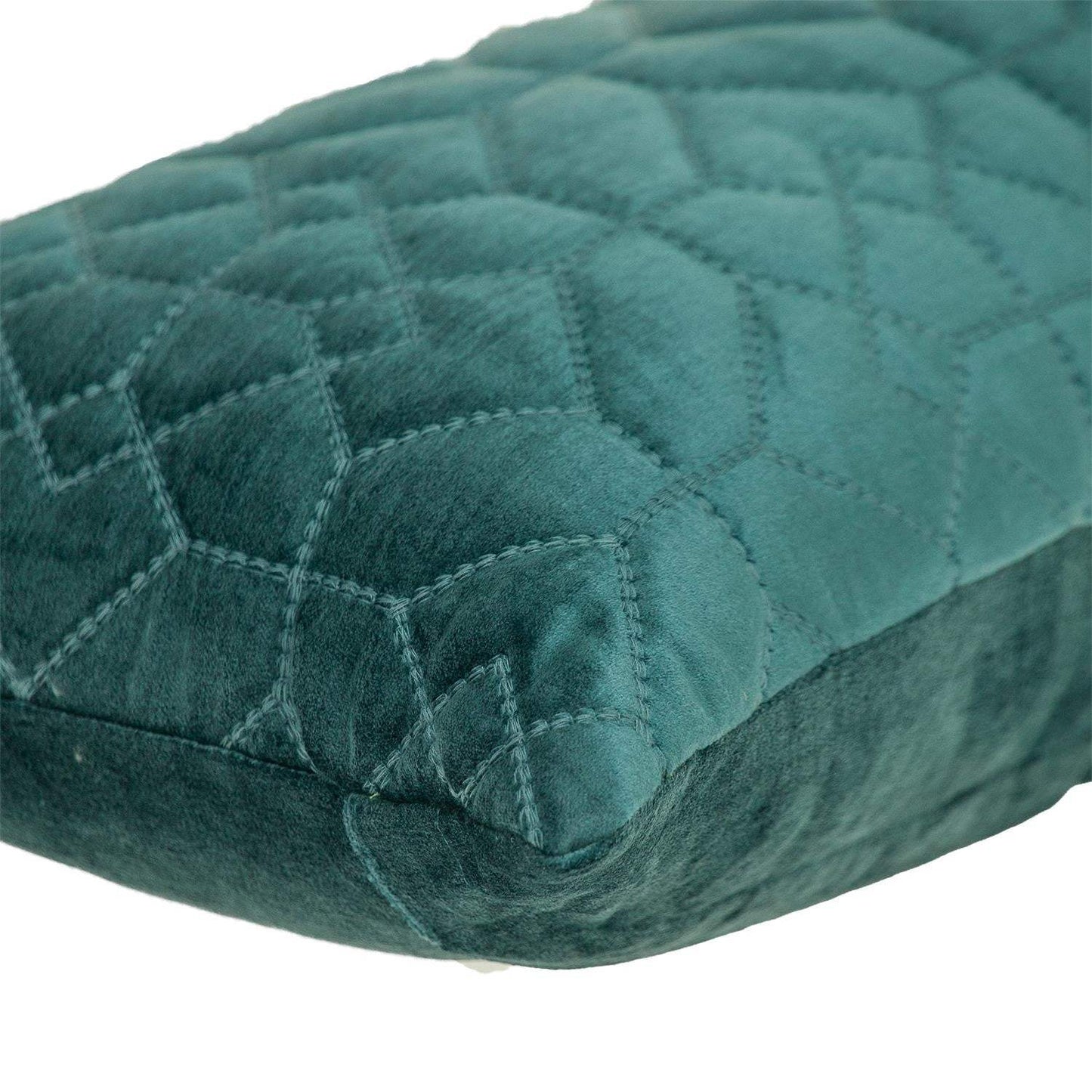 Teal Quilted Velvet Geo Lumbar Decorative Pillow - Homeroots - Flyclothing LLC