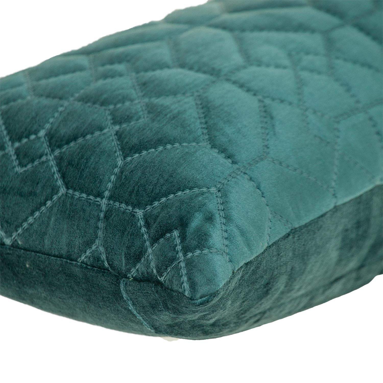 Teal Quilted Velvet Geo Lumbar Decorative Pillow - Homeroots - Flyclothing LLC