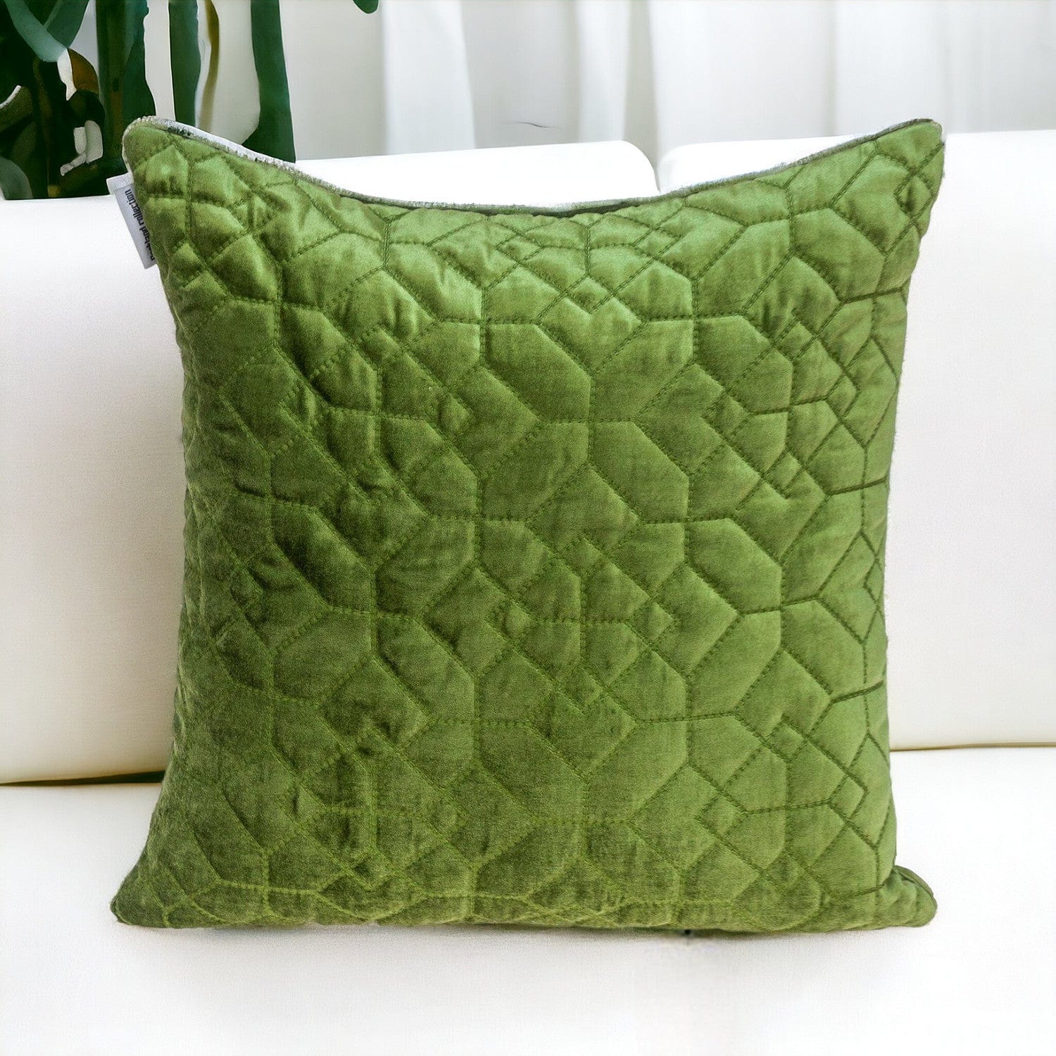 Olive Quilted Velvet Geo Decorative Throw Pillow - Homeroots