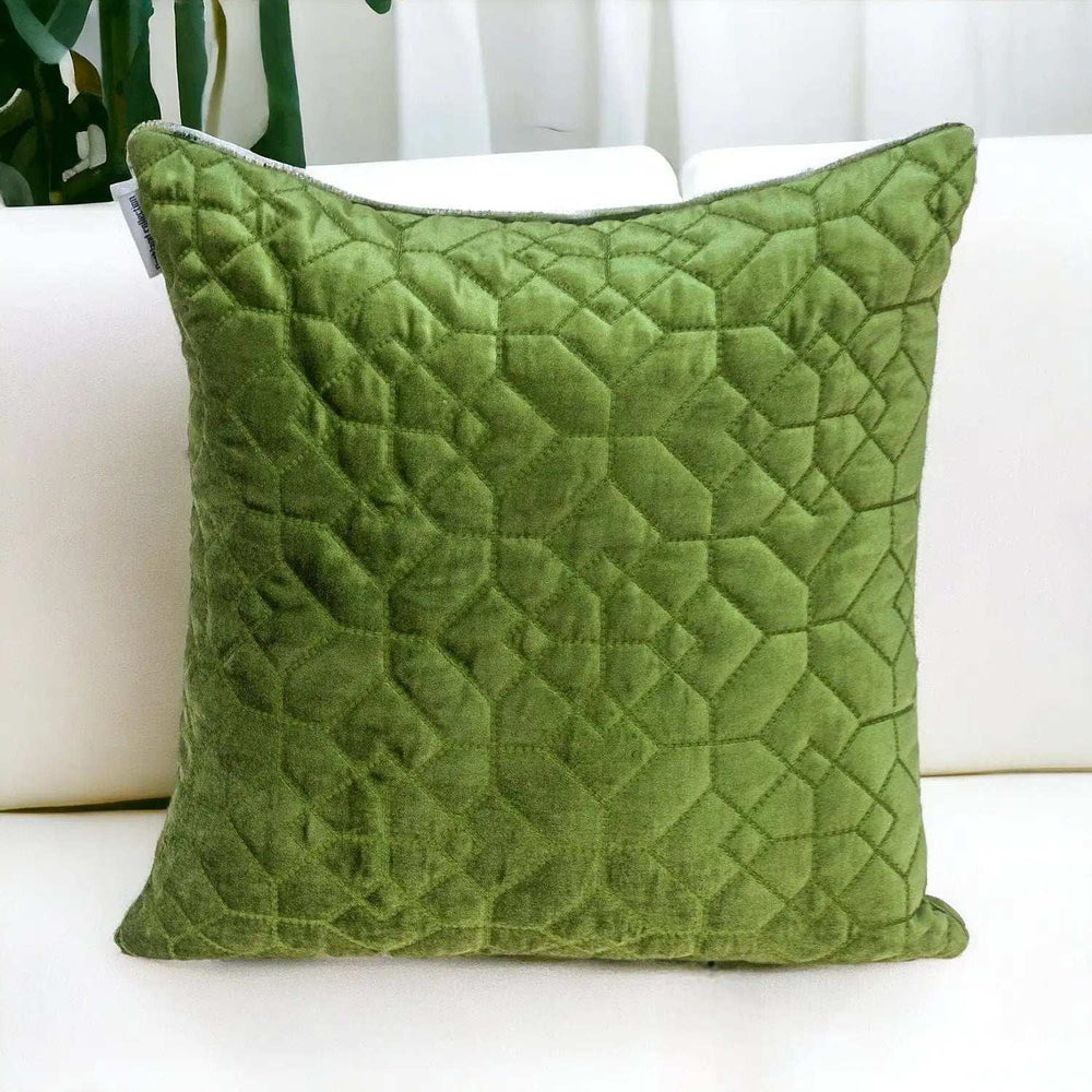 Olive Quilted Velvet Geo Decorative Throw Pillow - Homeroots - Flyclothing LLC