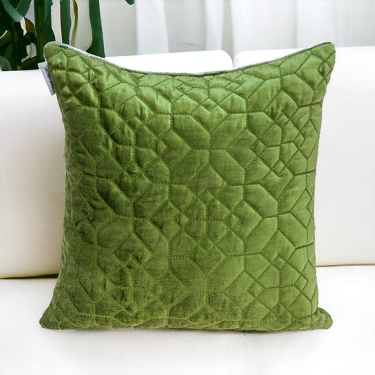 Olive Quilted Velvet Geo Decorative Throw Pillow - Homeroots