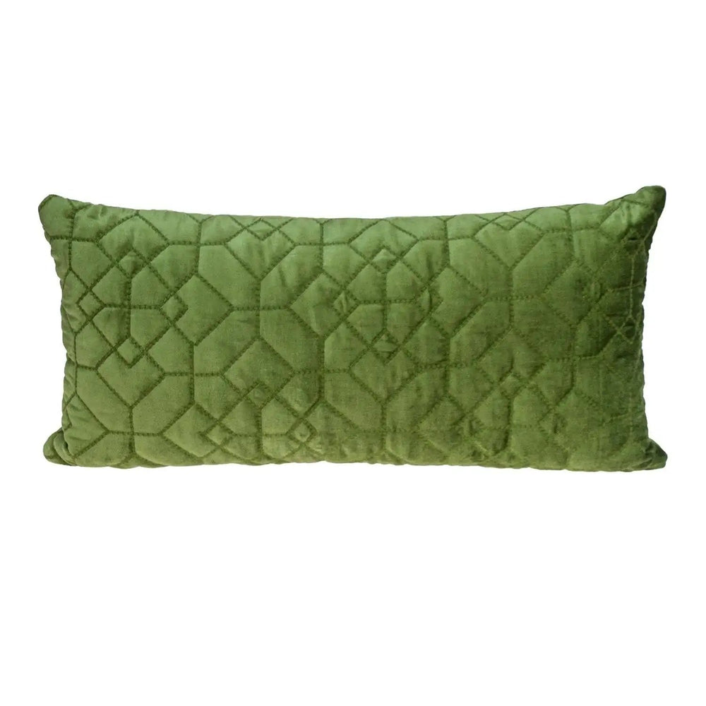 Olive Quilted Velvet Geo Lumbar Decorative Pillow - Homeroots
