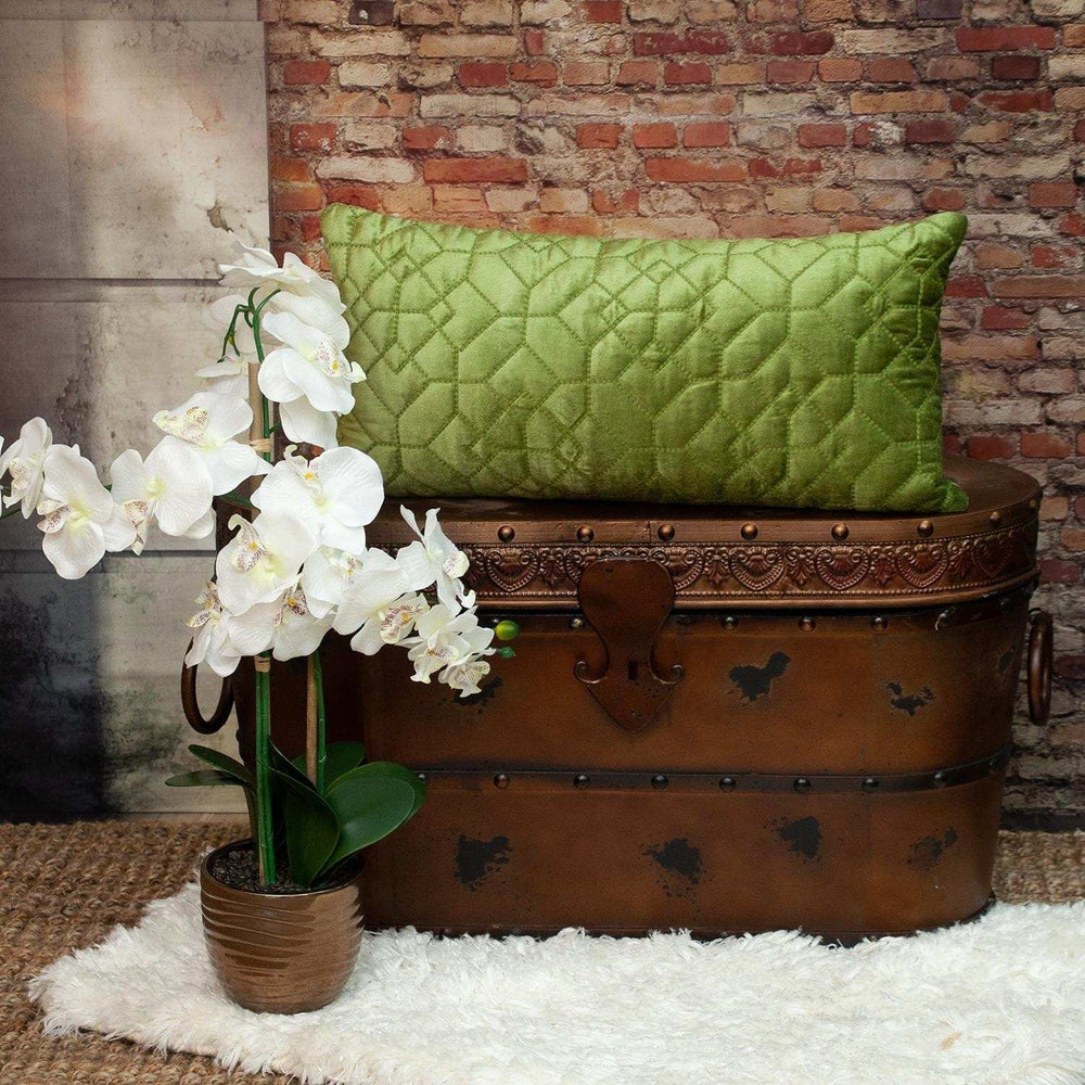 Olive Quilted Velvet Geo Lumbar Decorative Pillow - Homeroots - Flyclothing LLC